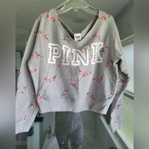 Victorias Secret Pink Floral Crop Off Shoulder Sweatshirt Size M